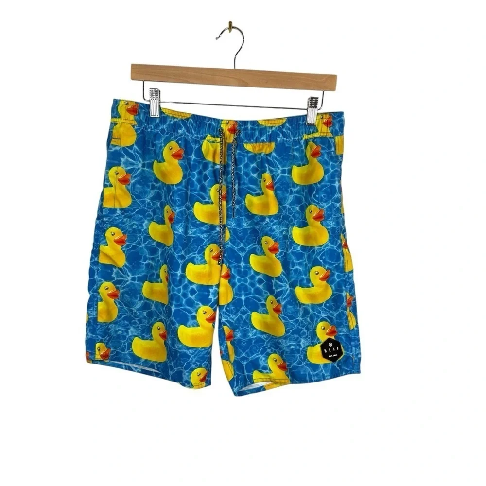 NWOT Neff Men’s Rubber Duckie Swim Trunks in Blue Multi Size M